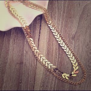 Chevron & Chain Gold Choker Necklace 2Layer